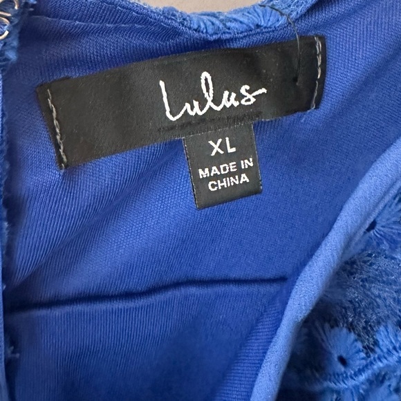 NWT LuLu’s Royal Blue Floral Appliqué Overlay Summer Mini Dress - Picture 3 of 4